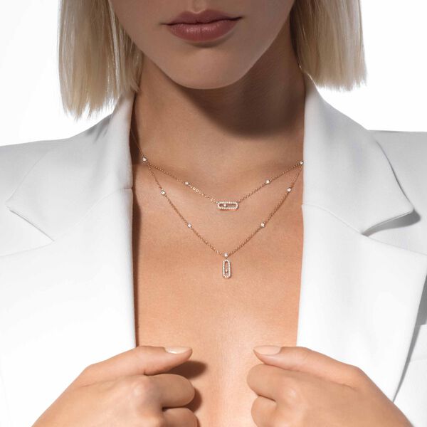 Move Uno Rose Gold and Diamond 2-Row Pav&eacute; Necklace